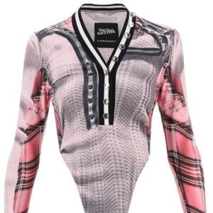 New Y/Project x Jean-Paul Gaultier Trompe L'oeil Cardigan Bodysuit Pink & White